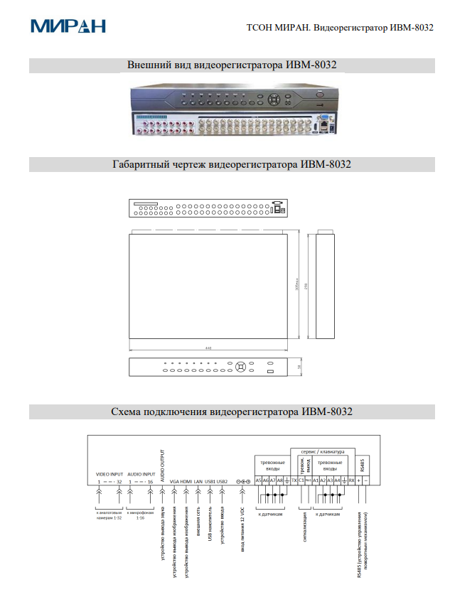 Судовое видеонаблюдение ТСОН МИРАН Видеорегистратор ИВМ-8032